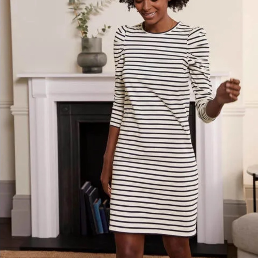 Boden Imogen Breton Dress 16/18 Cream/Black stripe.